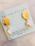 Golden Leaf Pearl Earrings