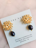 Pearl Coral Branch Earrings, Black