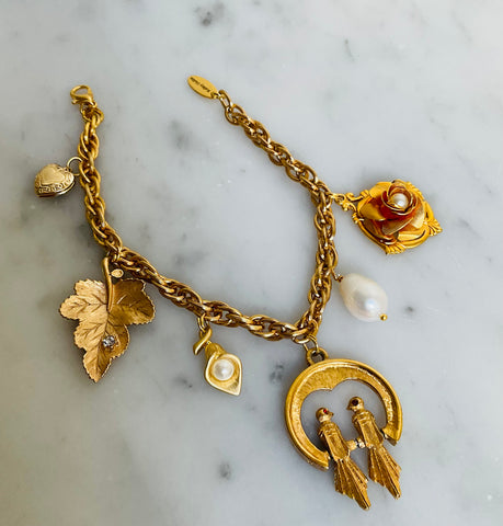 Pearl Birds and Flowers Charm Bracelet