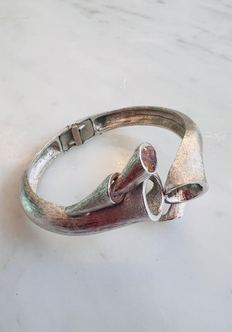 Abstract Bamboo Cuff in Silver