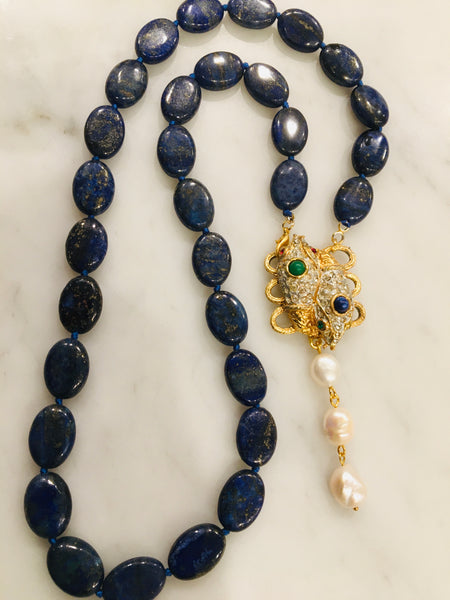 Lapis Snake with Pearls