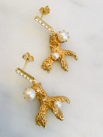 Coral Branch Pearl Earrings